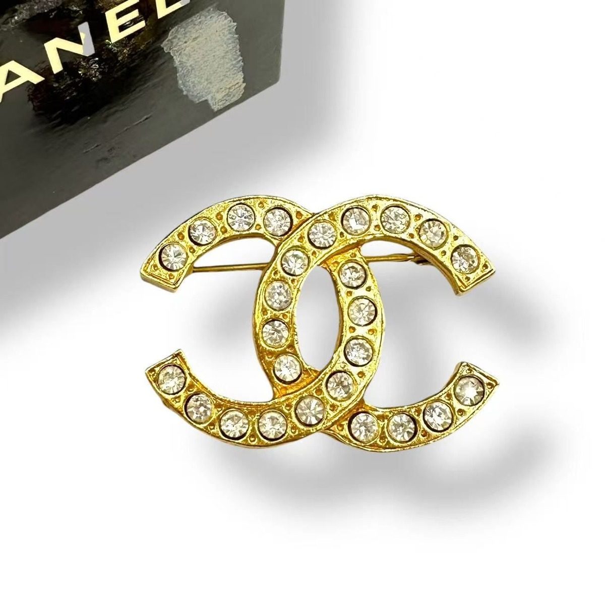 Chanel Brooch Rhinestone CC Logo Gold