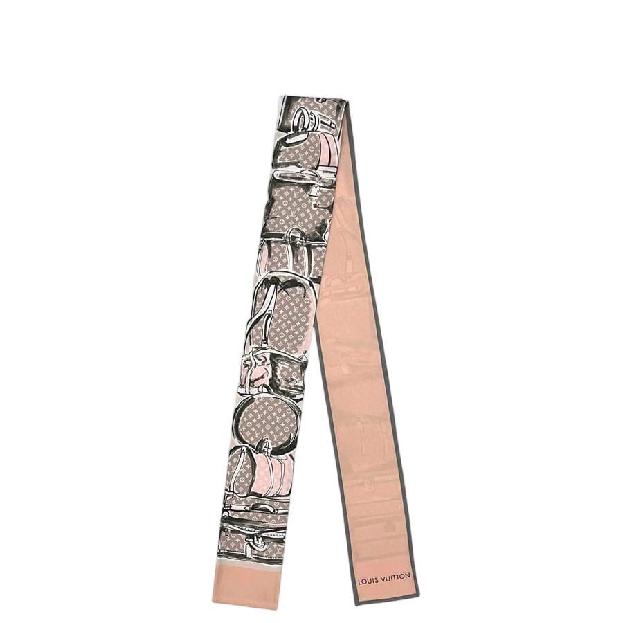 Louis Vuitton Ribbon Scarf Bandeau Pink Beige Trunk Pattern Monogram Already