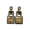 Hermes O-kelly Earrings GP Cadena Gold Black Leather Z Carved