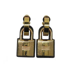 Hermes O-kelly Earrings GP Cadena Gold Black Leather Z Carved — view 2