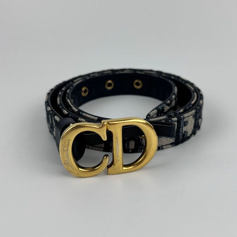 Christian Dior Trotter Belt 75 Leather Canvas Navy Vintage — view 2