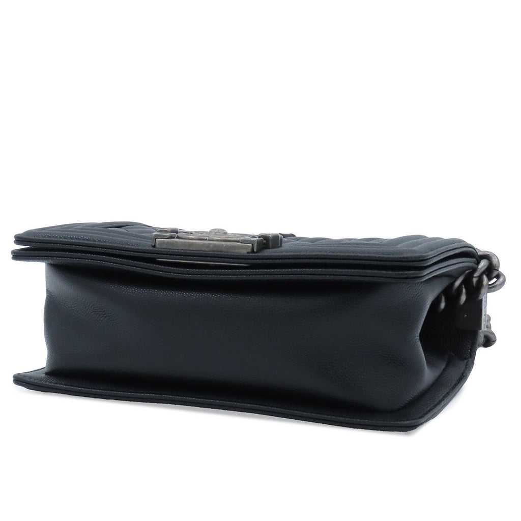 Chanel Boy Black Silver Caviar Leather 20 Small Chain Shoulder Bag — view 3