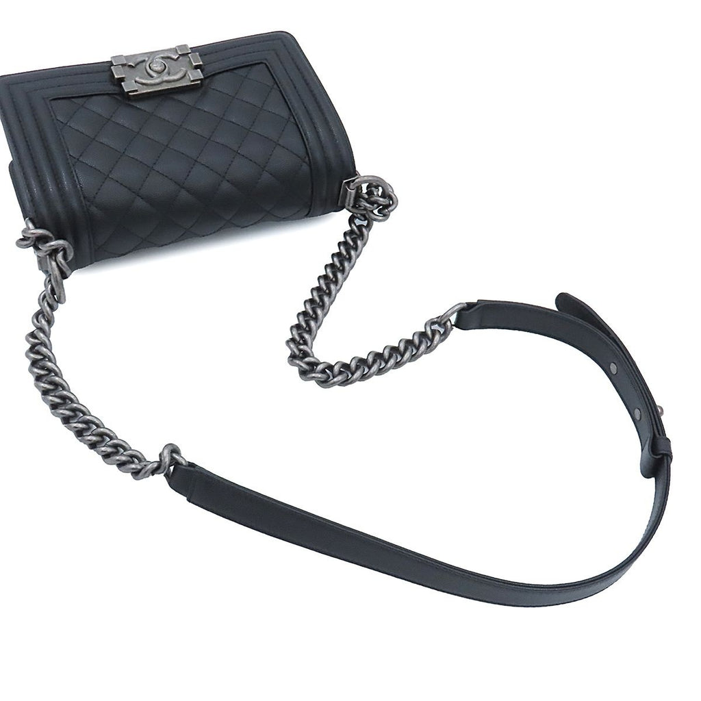 Chanel Boy Black Silver Caviar Leather 20 Small Chain Shoulder Bag — view 4