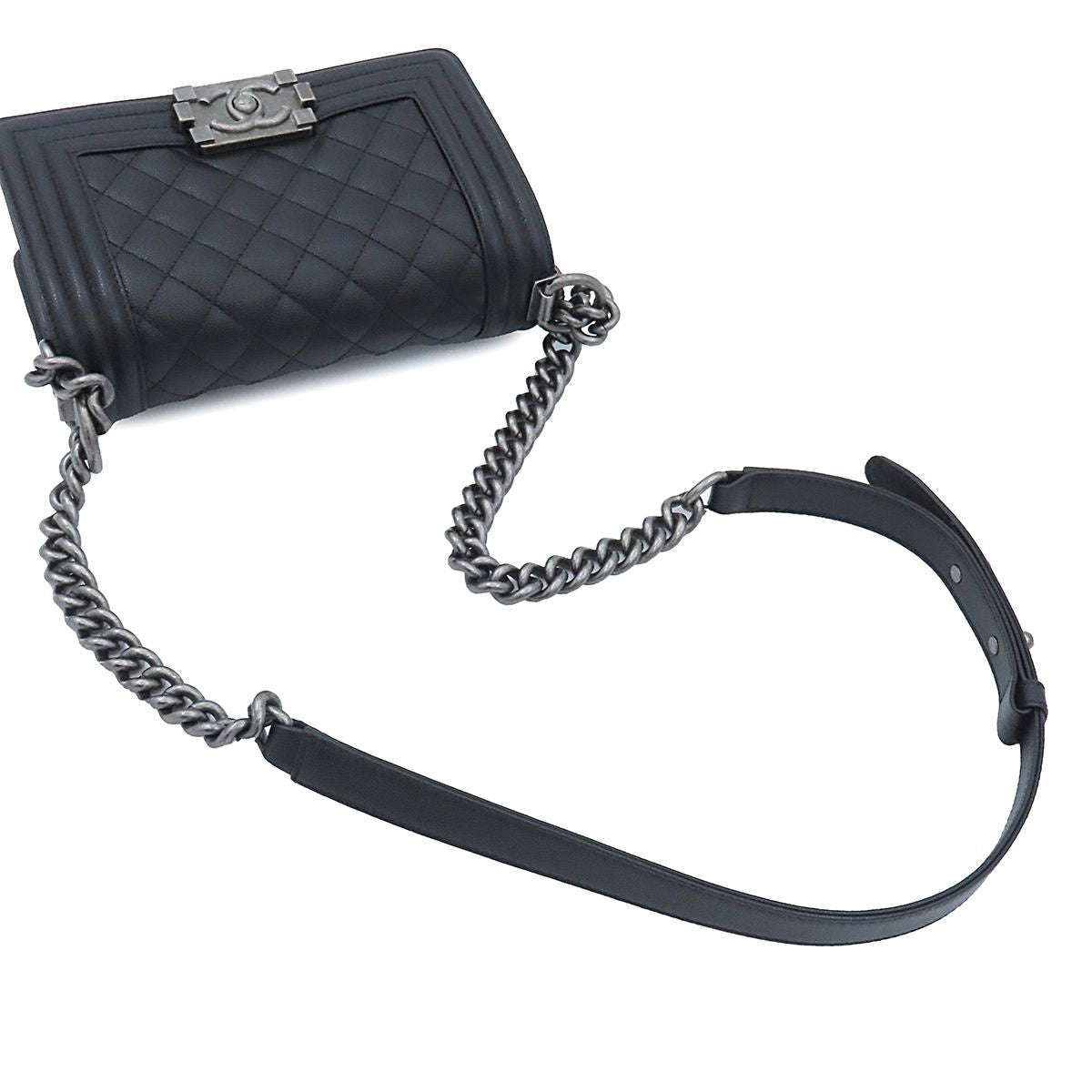 Chanel Boy Black Silver Caviar Leather 20 Small Chain Shoulder Bag — view 4