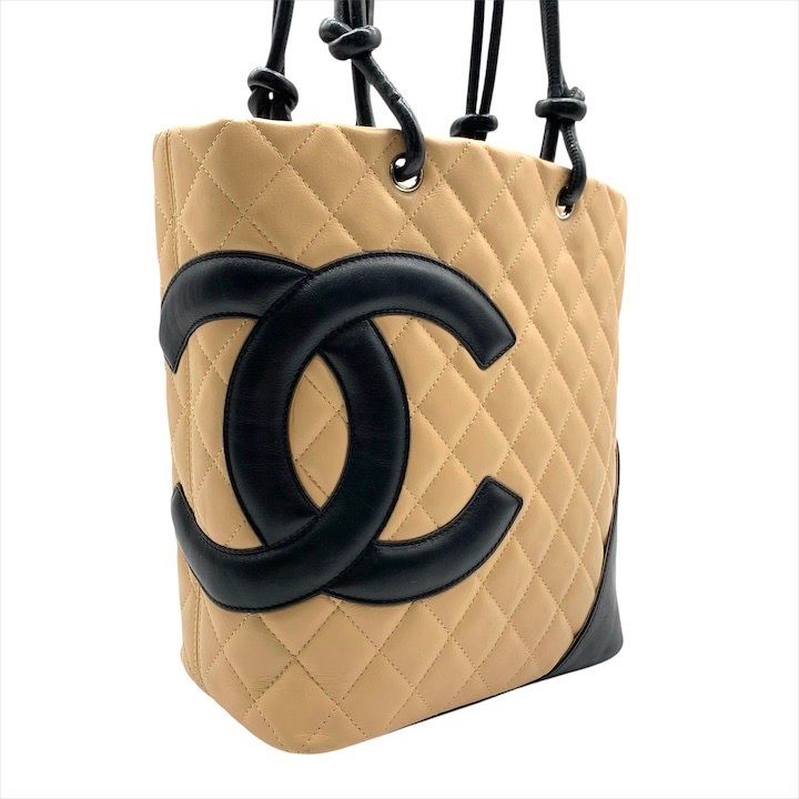 Chanel Cambon Quilted Leather CC Logo Hand Bag Beige Black Bag — view 6