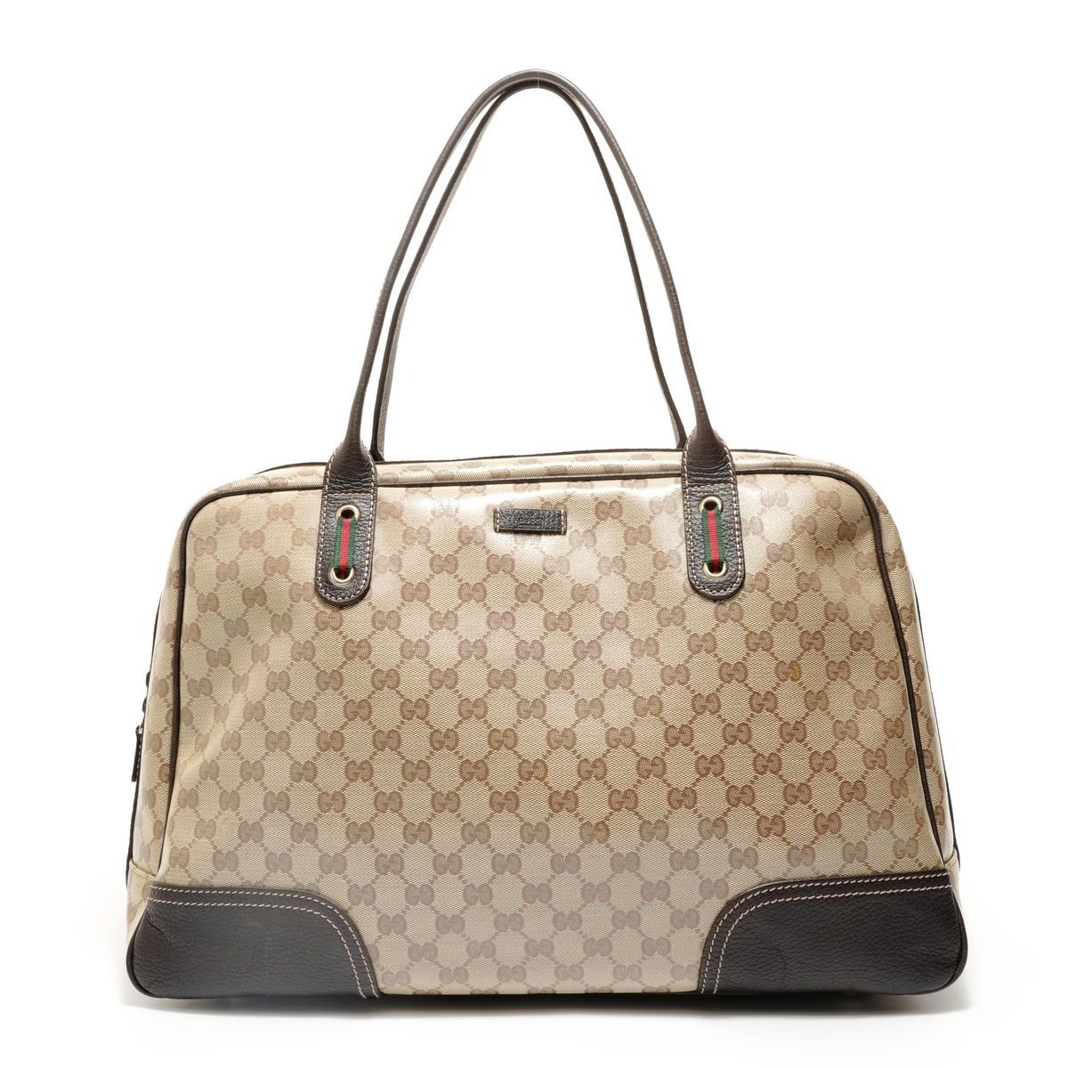 Gucci Boston Bag Sherry Line GG Crystal Gold Canvas