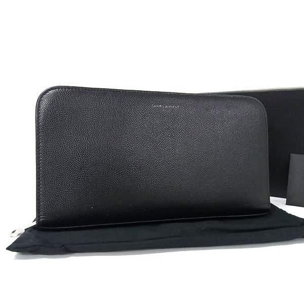 Saint Laurent Wallet Black Leather Round Zipper Long
