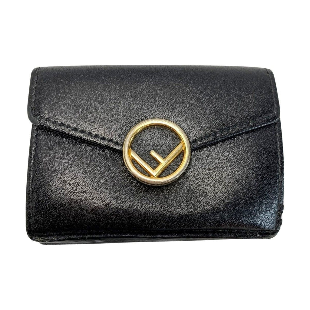 Fendi F's Compact Leather Black Trifold Wallet