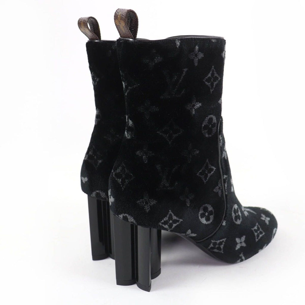 Louis Vuitton Silhouette Line Monogram Velour Short Boots Black 37.5 Handbag — view 3