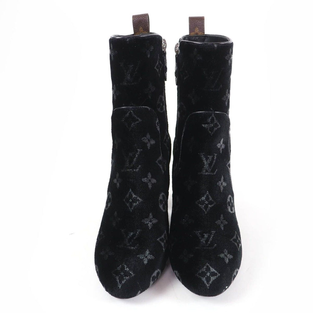 Louis Vuitton Silhouette Line Monogram Velour Short Boots Black 37.5 Handbag — view 4