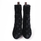 Louis Vuitton Silhouette Line Monogram Velour Short Boots Black 37.5 Handbag — view 4