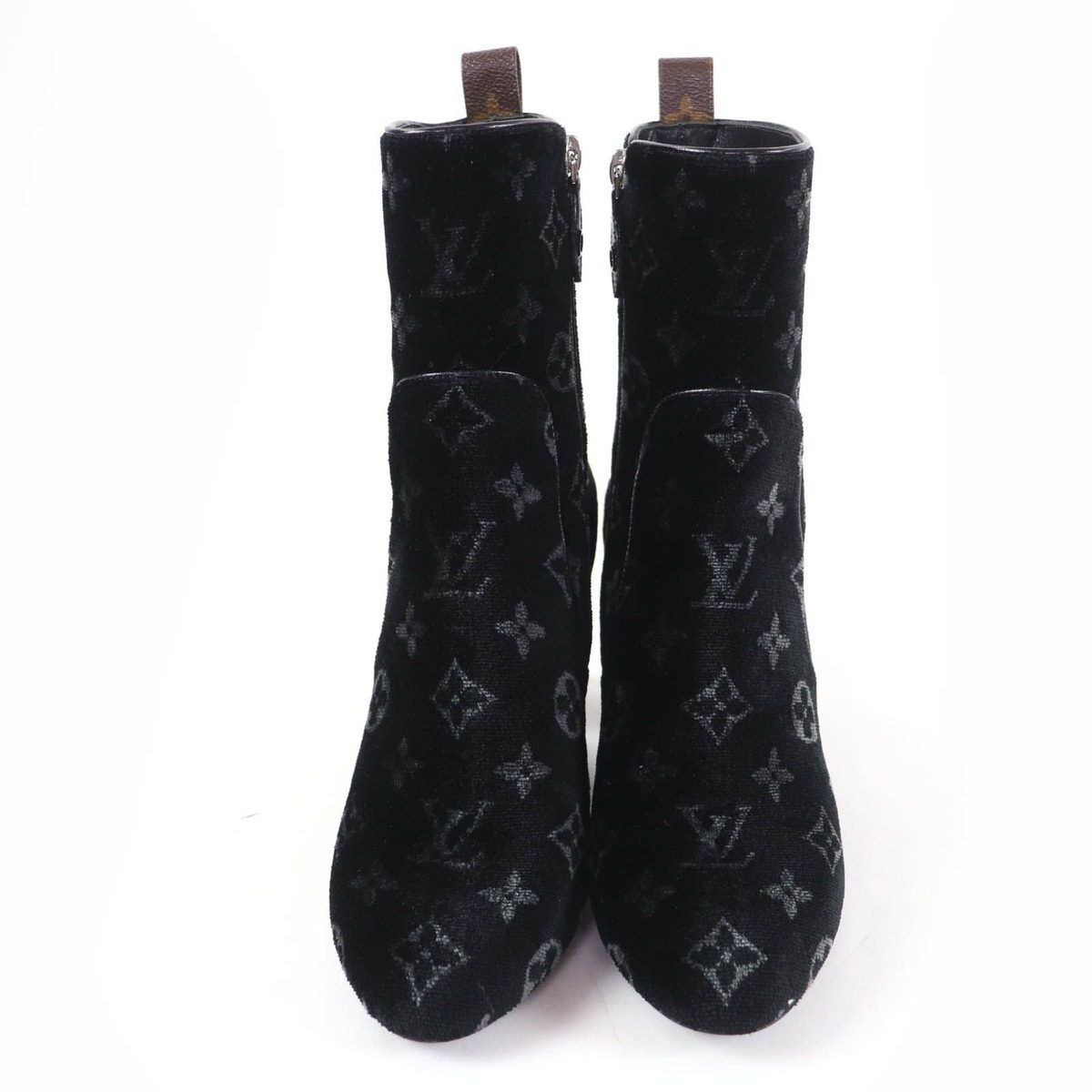 Louis Vuitton Silhouette Line Monogram Velour Short Boots Black 37.5 Handbag — view 4