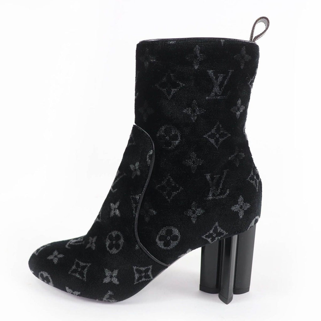 Louis Vuitton Silhouette Line Monogram Velour Short Boots Black 37.5 Handbag — view 5