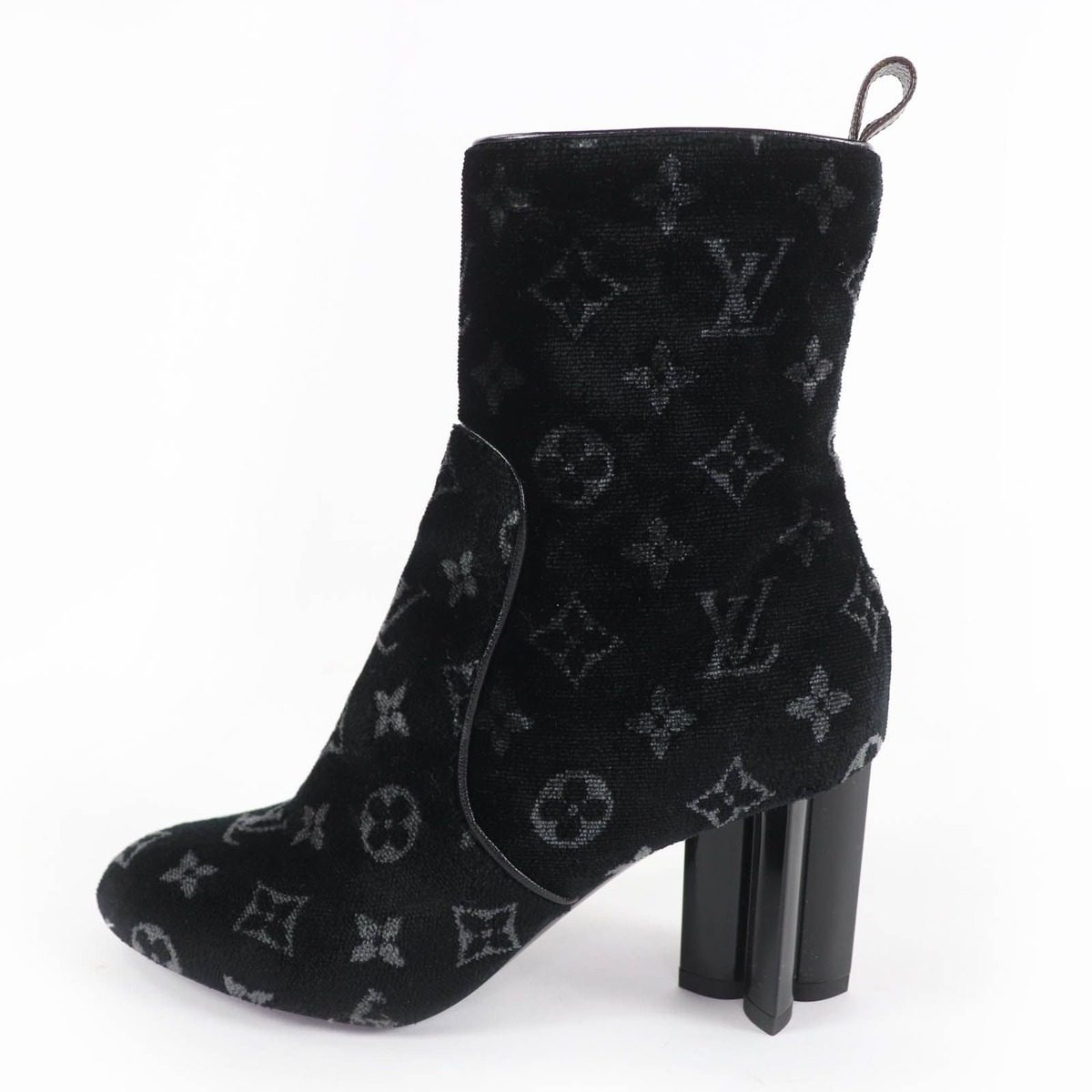 Louis Vuitton Silhouette Line Monogram Velour Short Boots Black 37.5 Handbag — view 5