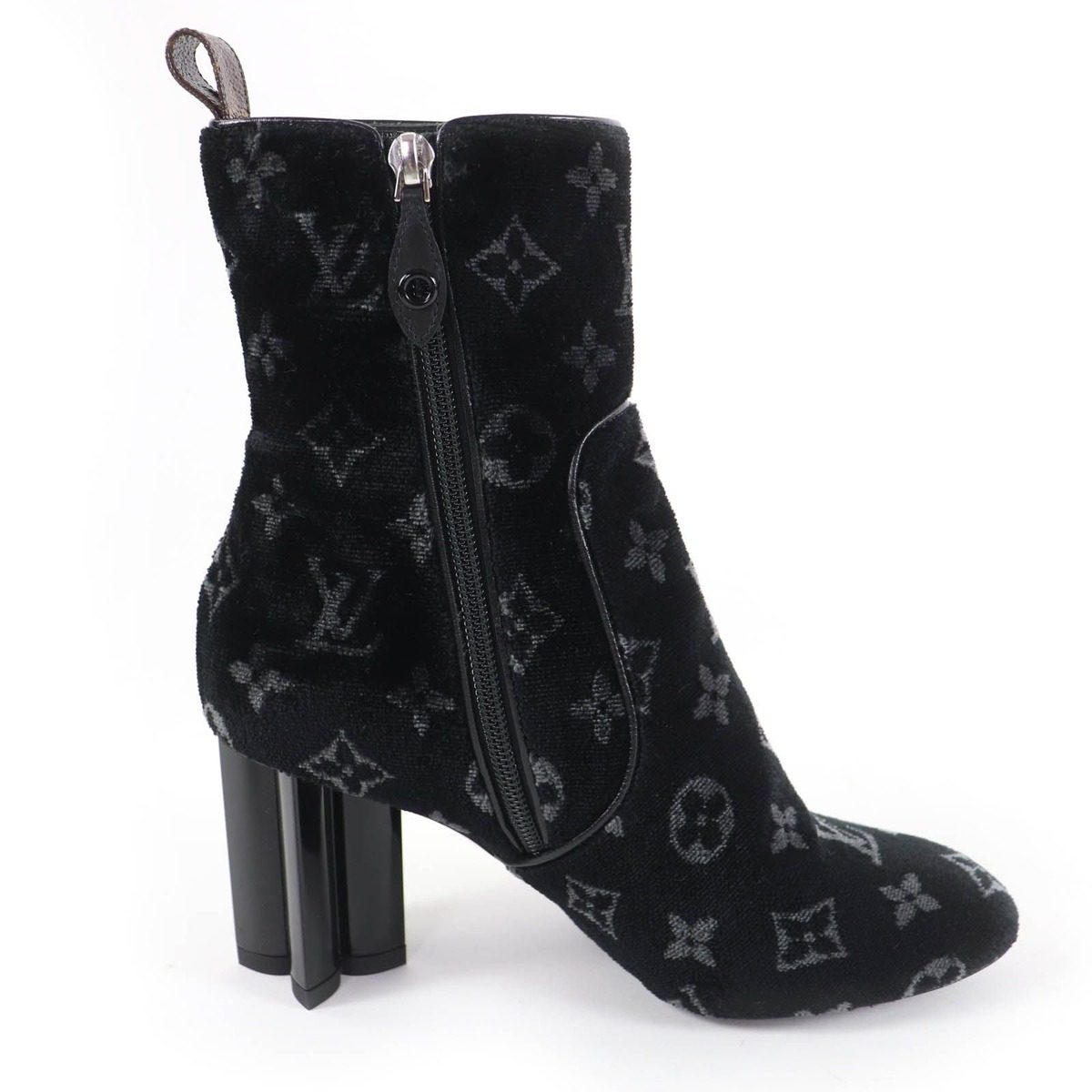 Louis Vuitton Silhouette Line Monogram Velour Short Boots Black 37.5 Handbag — view 6