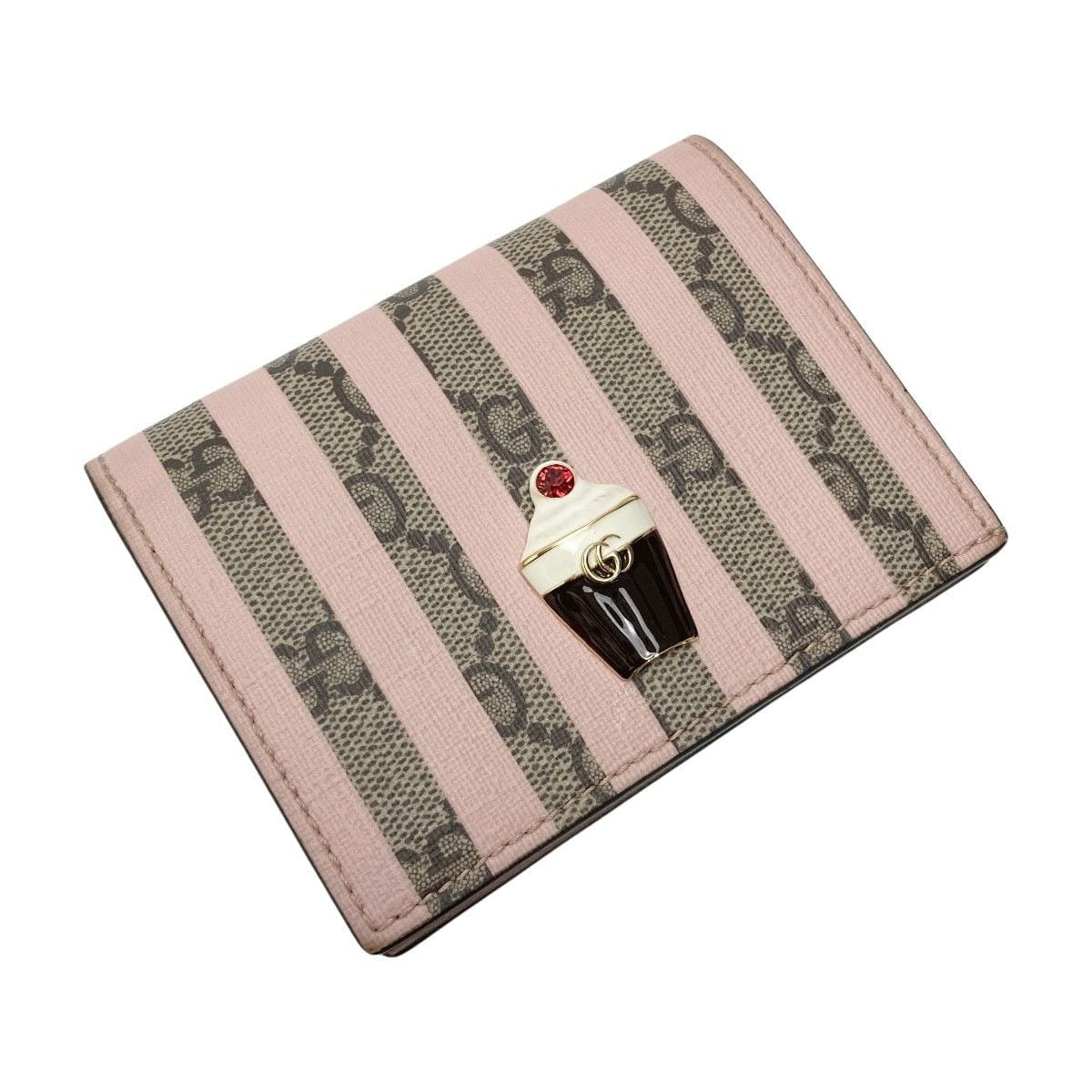 Gucci GG Supreme Bifold Card Case Wallet Pink Ice Cream