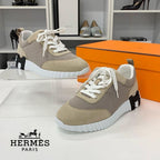 Hermes Bouncing Fabric Suede Sneakers Beige