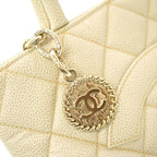 Chanel Medallion Tote Caviar Leather Ivory Grey Gold Hardware Bag 0088 — view 6