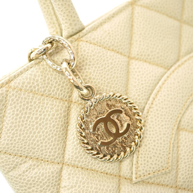 Chanel Medallion Tote Caviar Leather Ivory Grey Gold Hardware Bag 0088 — view 6