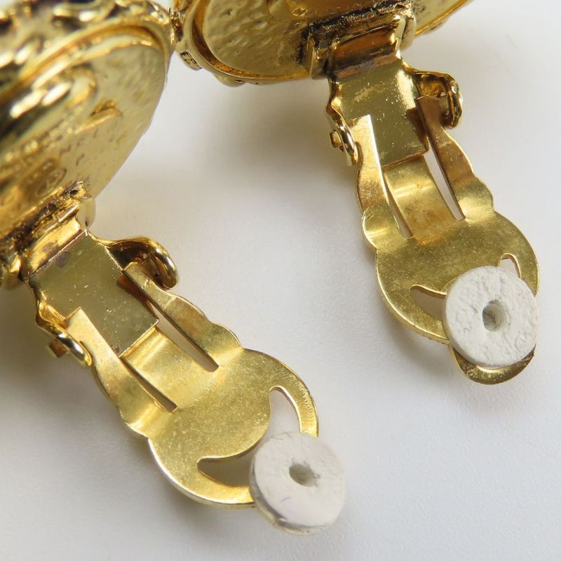 Chanel Earrings Coco Mark Metal Faux Pearl Gold Plated Accessories 94 P — view 7