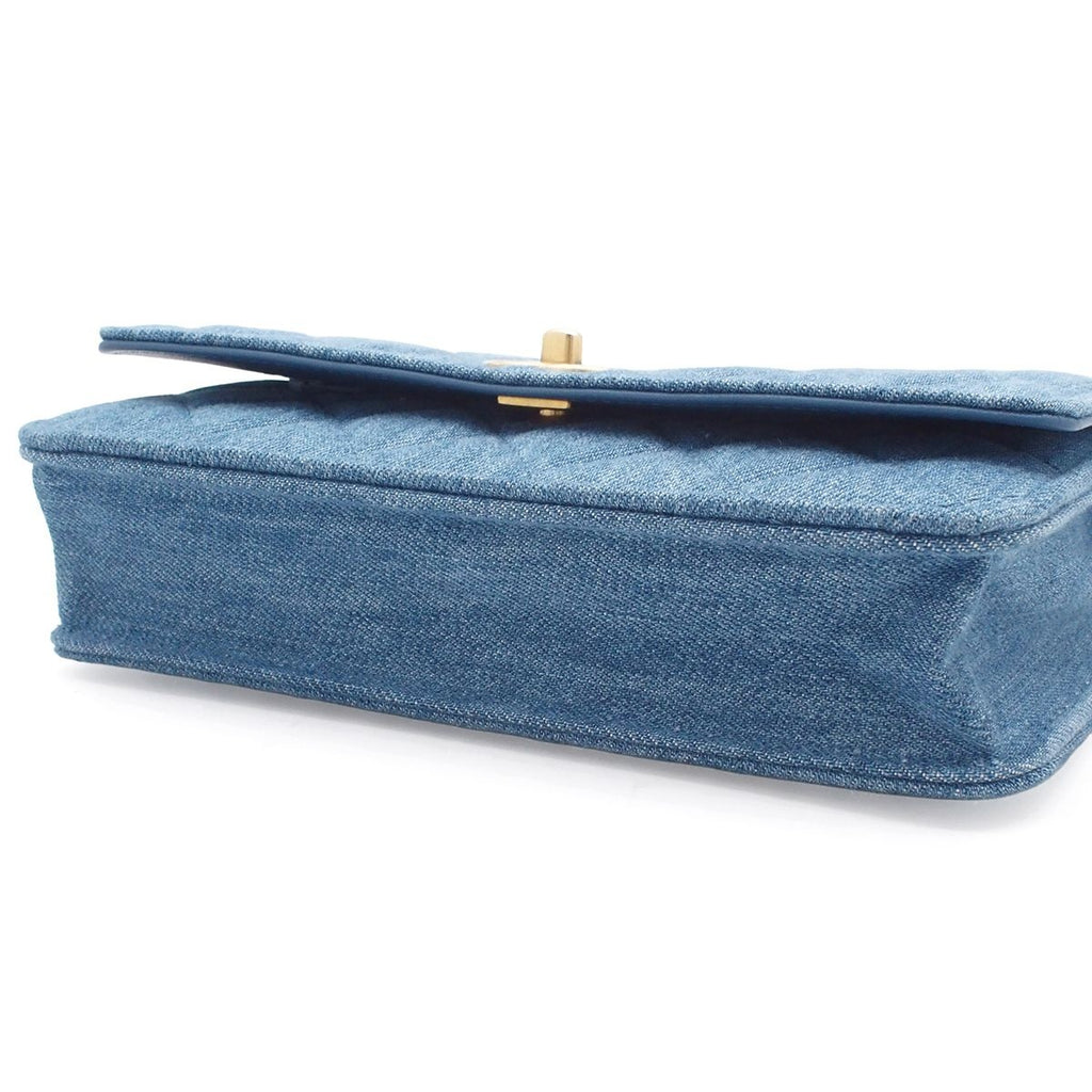 Chanel Quilted Chain Wallet Blue Gold Denim Lambskin Coco Ball Random Shoulder — view 3