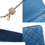 Chanel Quilted Chain Wallet Blue Gold Denim Lambskin Coco Ball Random Shoulder — view 8
