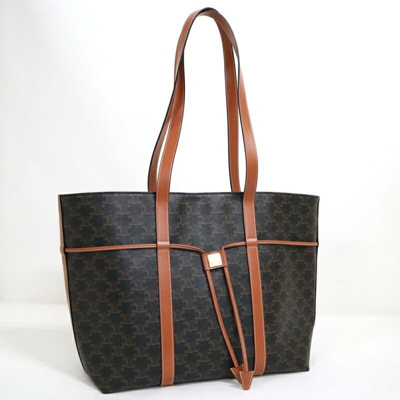 Celine Triomphe Cabas Drawstring Tote Dark Brown Leather