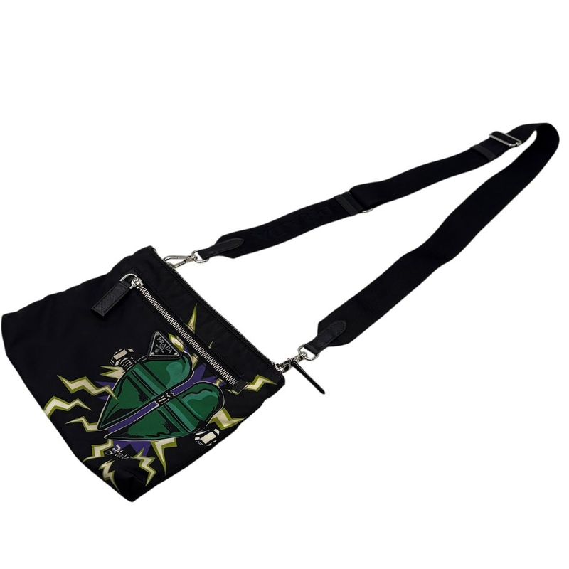 Prada Shoulder Bag Triangle Logo Nylon Universal Frankenstein Silver 3158 — view 4