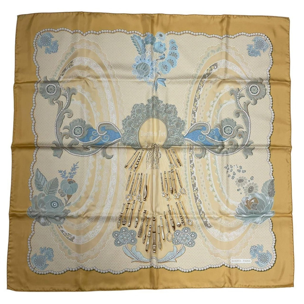 Hermes Carre 90 Doigts de Fee Fairy Finger Scarf Silk Gold — view 2