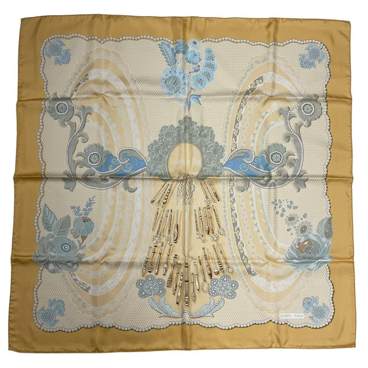 Hermes Carre 90 Doigts de Fee Fairy Finger Scarf Silk Gold — view 2