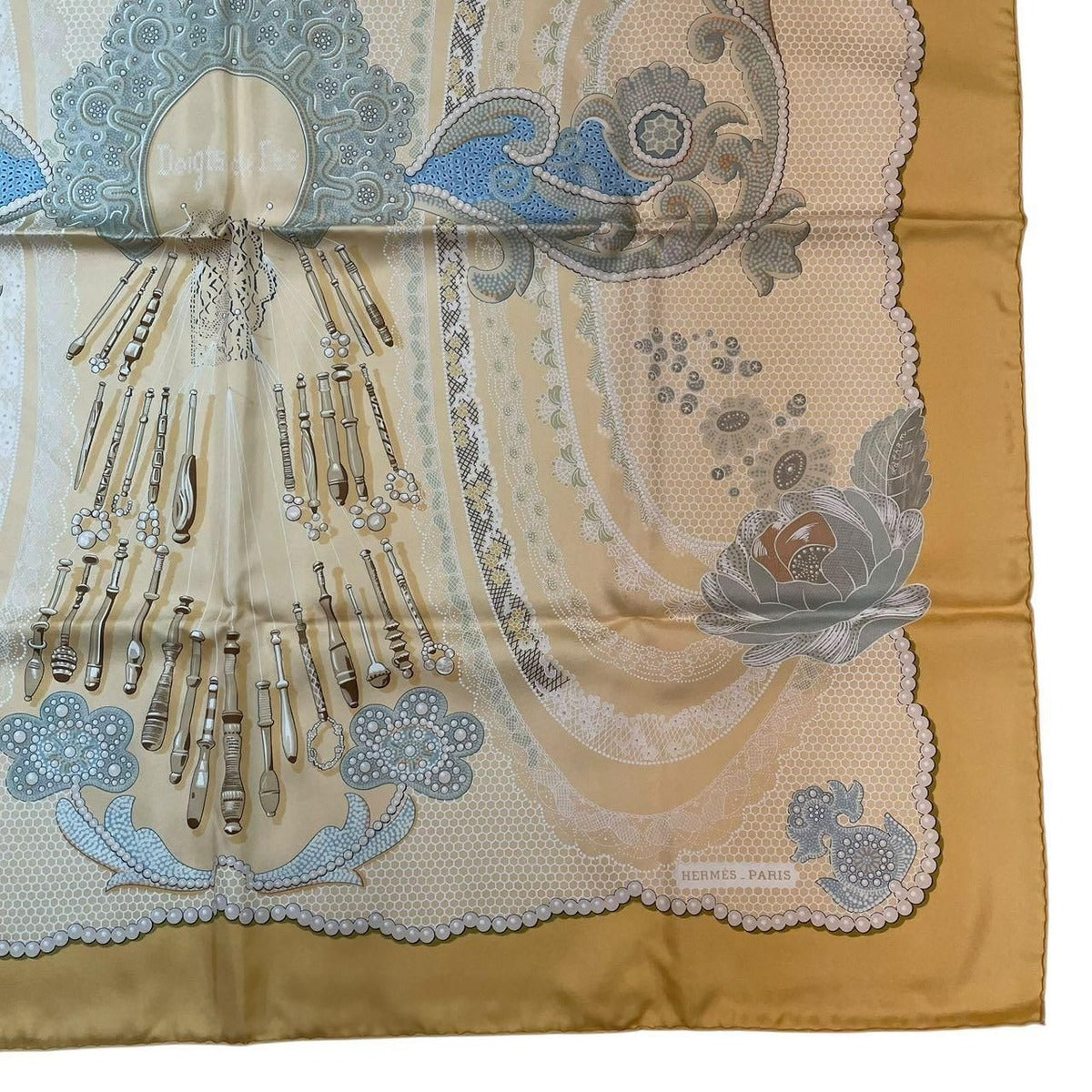 Hermes Carre 90 Doigts de Fee Fairy Finger Scarf Silk Gold — view 6