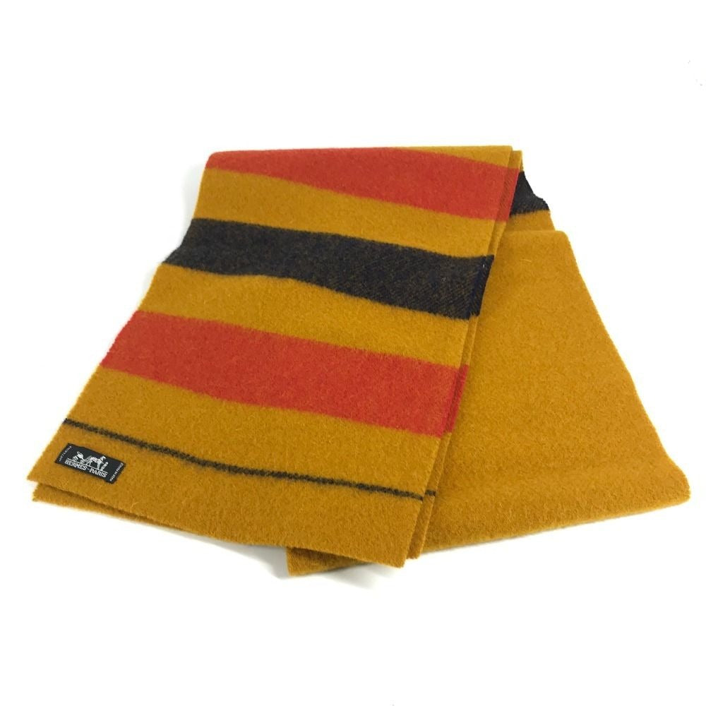 Hermes Scarf Cover le Wool Yellow X Red Navy