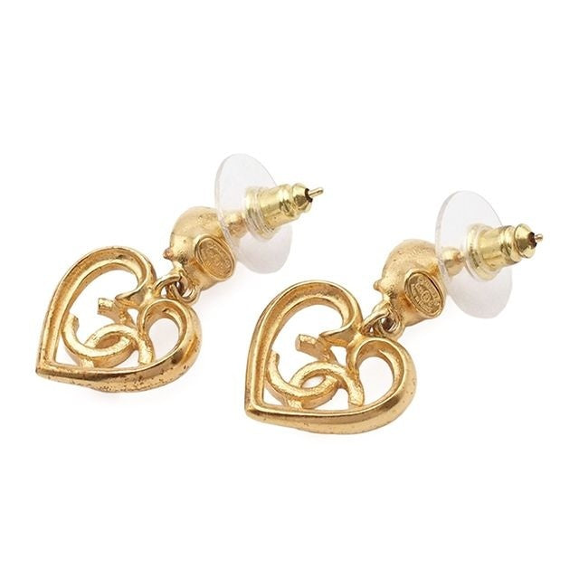 Chanel Earrings Gold Blue Metal Rhinestone CC Logo — view 2