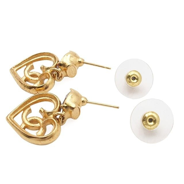 Chanel Earrings Gold Blue Metal Rhinestone CC Logo — view 3
