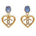 Chanel Earrings Gold Blue Metal Rhinestone CC Logo