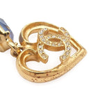 Chanel Earrings Gold Blue Metal Rhinestone CC Logo — view 6