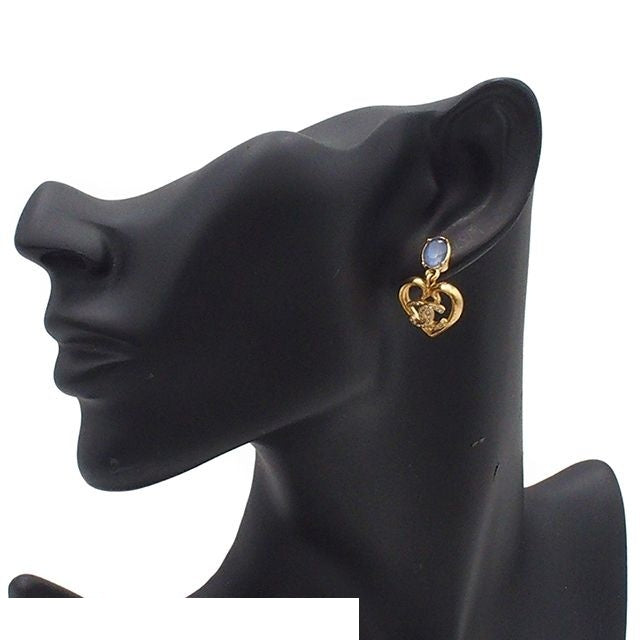 Chanel Earrings Gold Blue Metal Rhinestone CC Logo — view 7