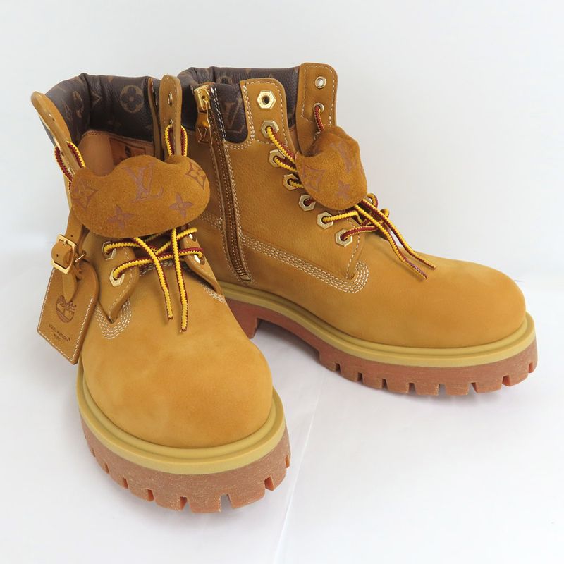 Louis Vuitton Timberland Ankle Boots 1 Ad750 9.5 Monogram Beige Nubuck — view 4