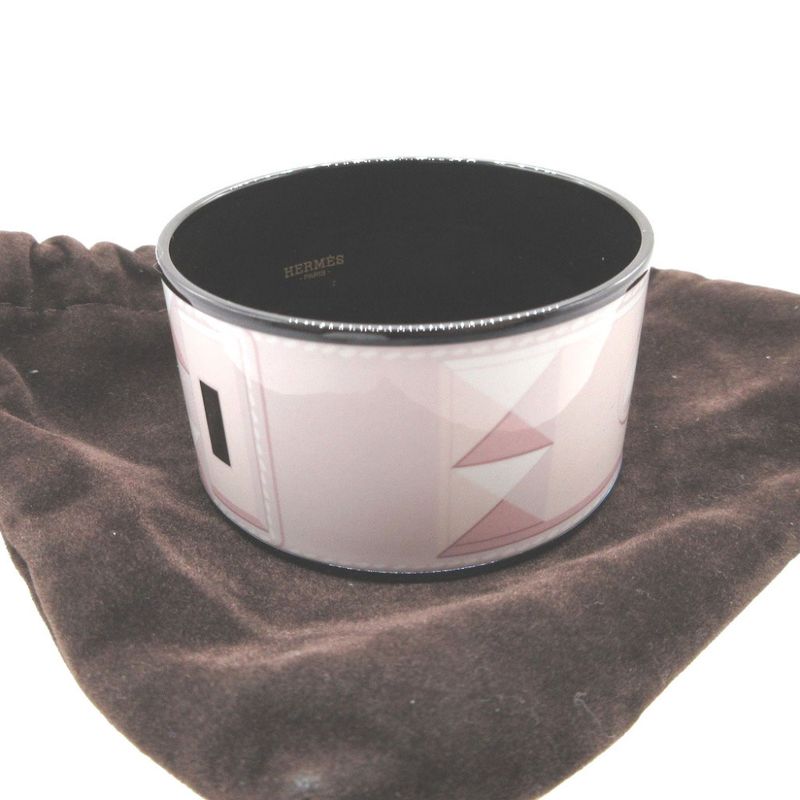 Hermes Emaile Bangle TGM Metal Pink Black Bracelet 0014 — view 3