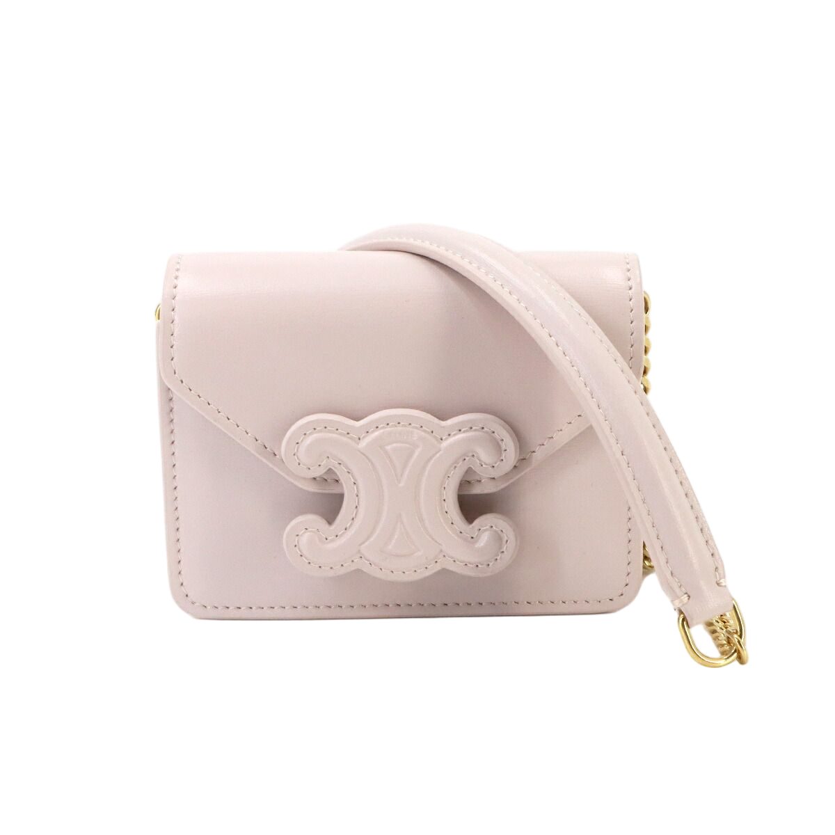 Celine Triomphe Chain Shoulder Bag Leather Pink Gold