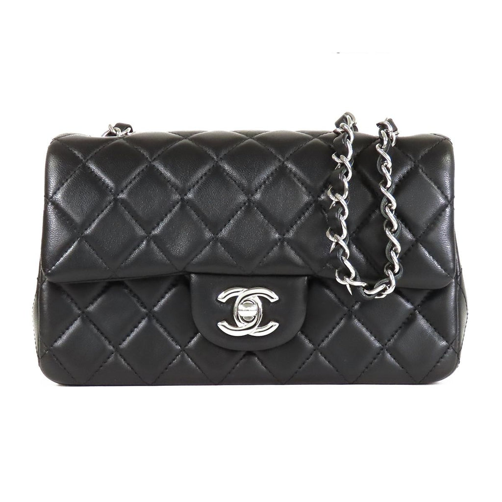 Chanel Mini Quilted Black Silver Lambskin Chain Shoulder Bag 20