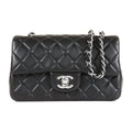 Chanel Mini Quilted Black Silver Lambskin Chain Shoulder Bag 20