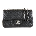 Chanel Mini Quilted Black Silver Lambskin Chain Shoulder Bag 20