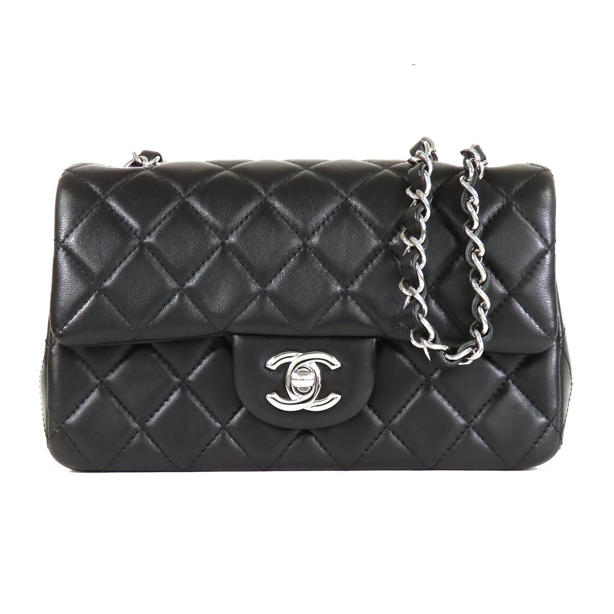 Chanel Mini Quilted Black Silver Lambskin Chain Shoulder Bag 20