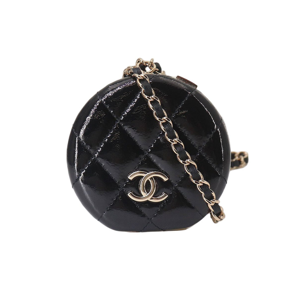 Chanel Quilted Chain Mirror Patent Leather Black Gold