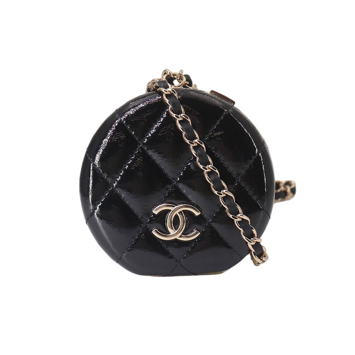 Chanel Quilted Chain Mirror Patent Leather Black Gold