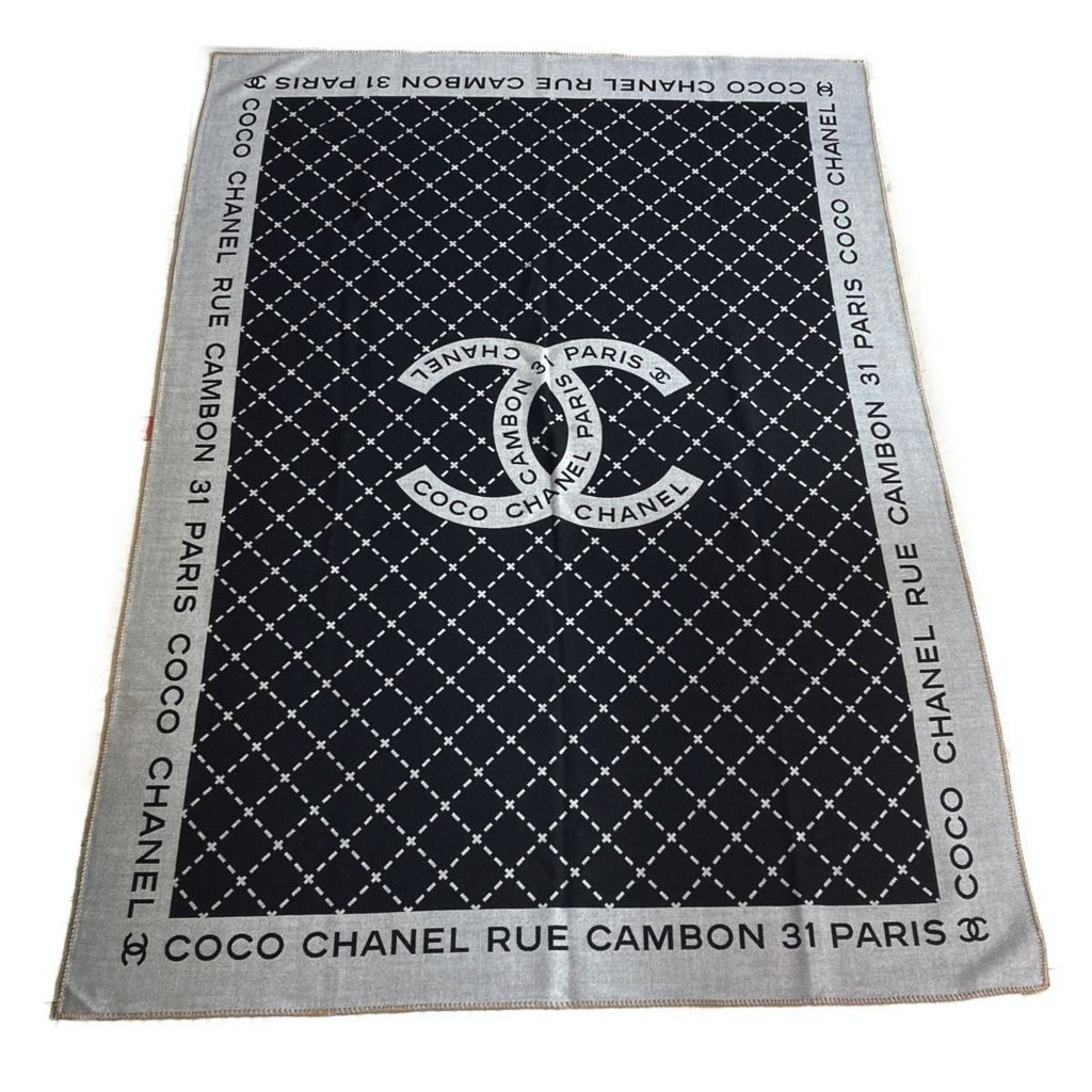 Chanel Coco Mark Travel Set Blanket Eye Mask Black Gray Wool Silk — view 2