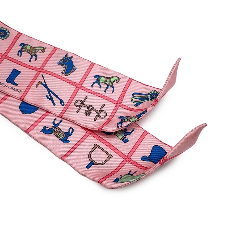Hermes Scarf Twill Horsewear Couvertures Et Tenues de Jour Silk Rose Blue Veil — view 5