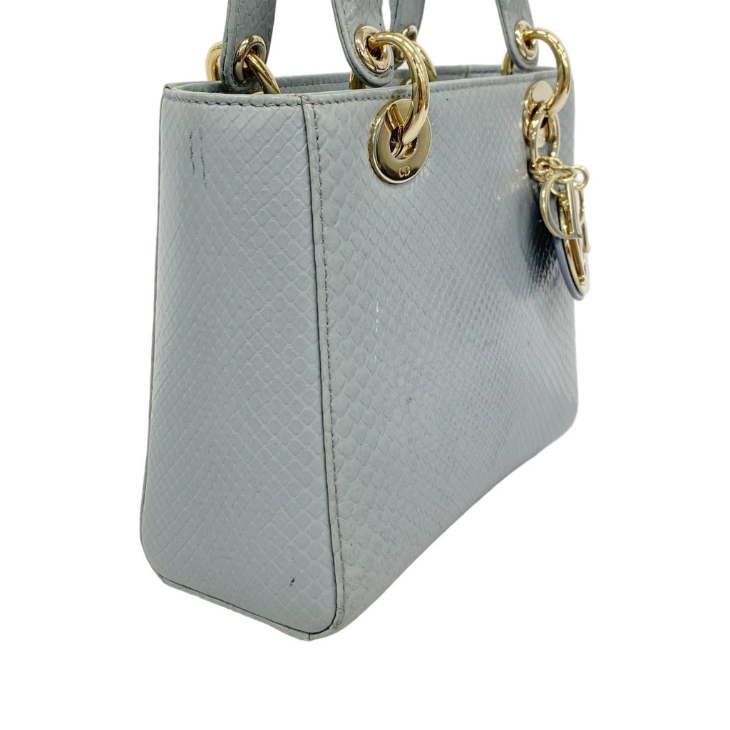 Dior Handbag Lady Leather Blue Gray Champagne Gold 2-Way — view 2