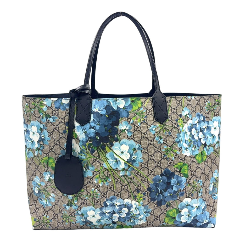 Gucci GG Blue Mus Reversible Leather Navy Beige Tote